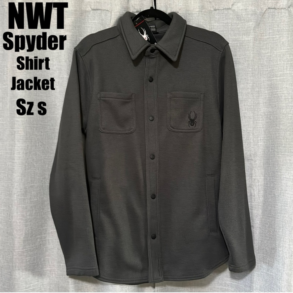 NWT Spyder Waffle Knit Shirt Jacket-Sz S-Gray-Snap Up Front
